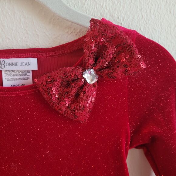 Bonnie Jean Dress Girls Sz 6 Christmas Red Faux Fur Holiday Sequin Sparkle - Picture 5 of 14